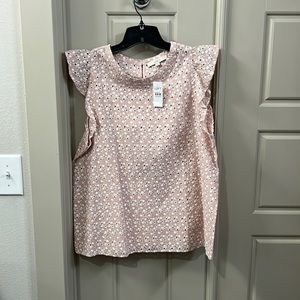 Loft blush pink eyelet floral top